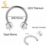 Opal Stone Circular Barbell 14G Titanium Horseshoe Ring