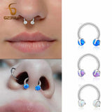 Opal Stone Circular Barbell 14G Titanium Horseshoe Ring