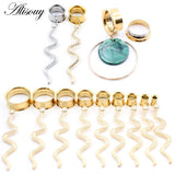 2PCS Snake Dangle Ear Plugs Stainless Steel Ear Gauges Expander