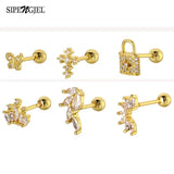 6 Pcs Tragus Piercing Stud Earrings Set Flower Butterfly Cartilage Jewelry