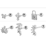 6 Pcs Tragus Piercing Stud Earrings Set Flower Butterfly Cartilage Jewelry