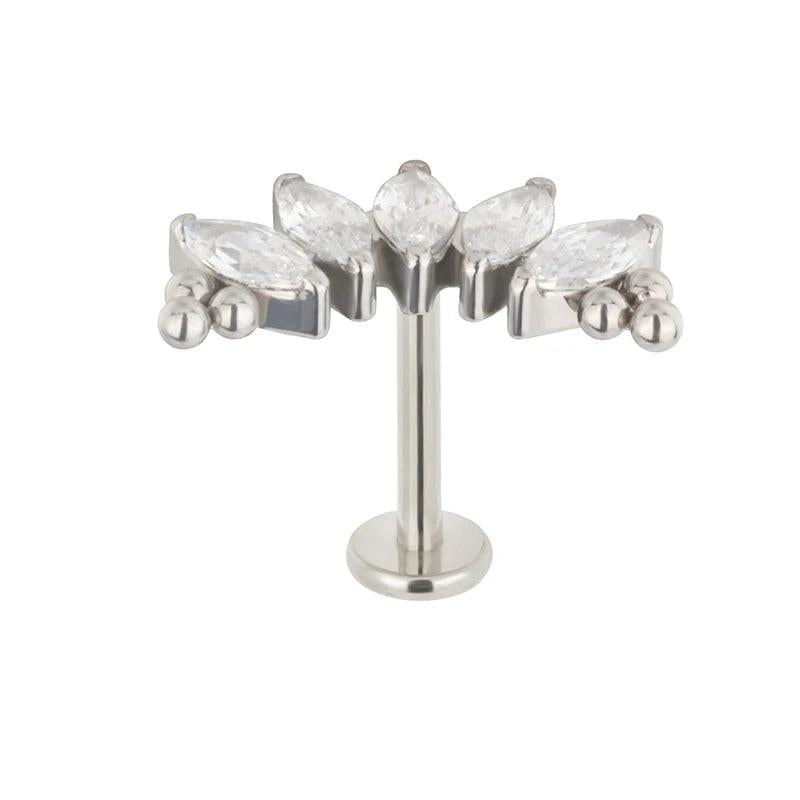 ASTM F136 Titanium CZ Marquise Tri-bead Cluster Threaded Top Piercing Jewelry
