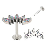 ASTM F136 Titanium CZ Marquise Tri-bead Cluster Threaded Top Piercing Jewelry