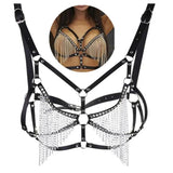 Women Leather Chest Harness Bra Body Chain Belt Tassel Waist Chain Punk
