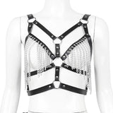 Women Leather Chest Harness Bra Body Chain Belt Tassel Waist Chain Punk