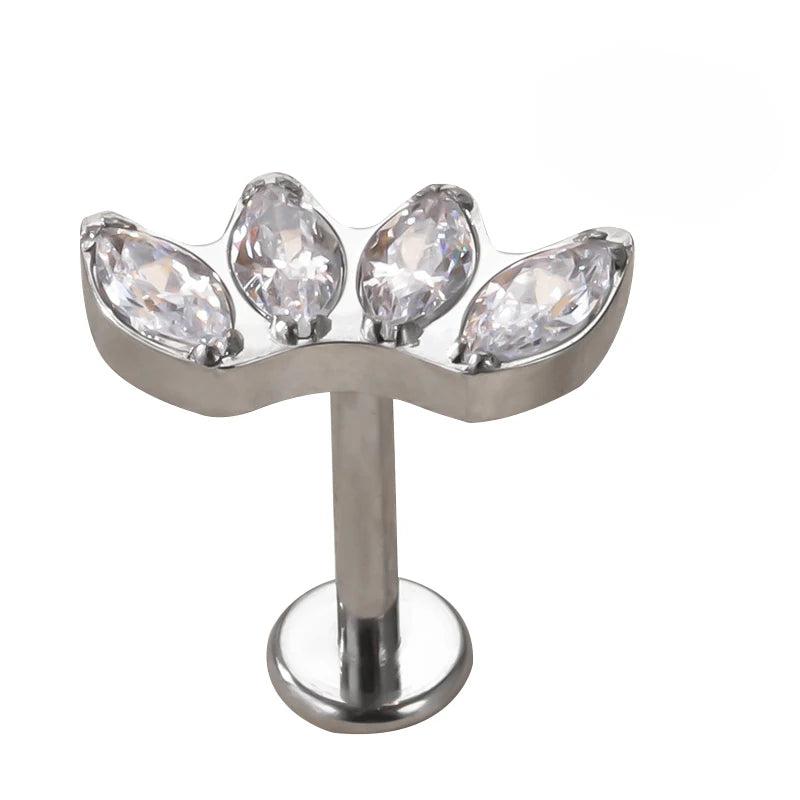 ASTM F136 Titanium PIERC Lip Ring CZ Top Ear Cartilage Labret Studs