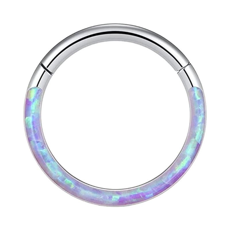 16G Opal Septum Hoop Nose Lip Tragus Cartilage Earrings Stainless Steel Ring