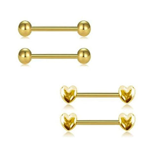316L Stainless Steel Nipple Rings 14G Heart Barbell