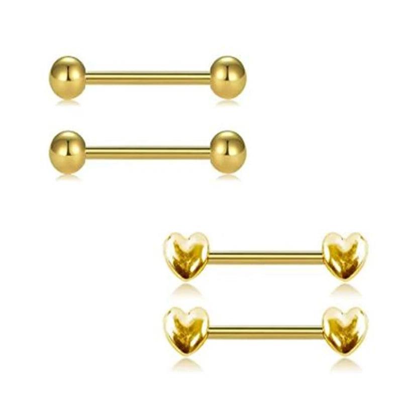 316L Stainless Steel Nipple Rings 14G Heart Barbell