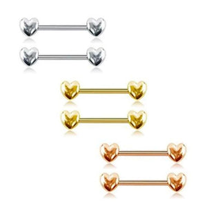 316L Stainless Steel Nipple Rings 14G Heart Barbell