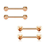 316L Stainless Steel Nipple Rings 14G Heart Barbell