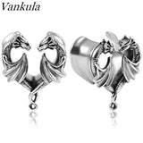 2PCS Stainless Steel Dragon Saddle Plugs Ear Gauges Tunnels Piercing