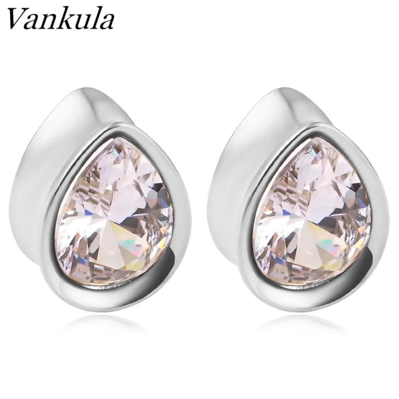 Vankula Stainless Steel Water Drop Zircon Ear Piercing Tunnels 2pc