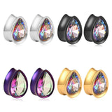Vankula Stainless Steel Water Drop Zircon Ear Piercing Tunnels 2pc