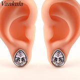 Vankula Stainless Steel Water Drop Zircon Ear Piercing Tunnels 2pc