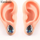 Vankula Stainless Steel Water Drop Zircon Ear Piercing Tunnels 2pc