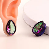 Vankula Stainless Steel Water Drop Zircon Ear Piercing Tunnels 2pc