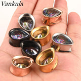 Vankula Stainless Steel Water Drop Zircon Ear Piercing Tunnels 2pc