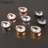Vankula Stainless Steel Water Drop Zircon Ear Piercing Tunnels 2pc