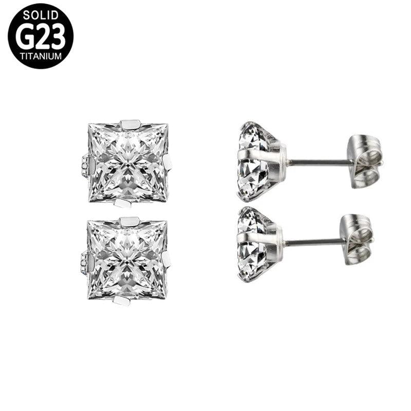 ASTM F136 Titanium Square CZ Earring Stud Piercing 3-8mm Zirconia Ear Ring