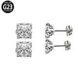 ASTM F136 Titanium Square CZ Earring Stud Piercing 3-8mm Zirconia Ear Ring