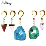 Stainless Steel Ear Weight Triangle Natural Stone Dangle Ear Plug Tunnels