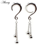 2pcs Stainless Steel Chain Ball Hook Earring Plugs Tunnels Expander