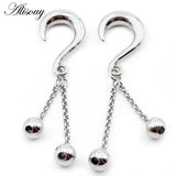 2pcs Stainless Steel Chain Ball Hook Earring Plugs Tunnels Expander