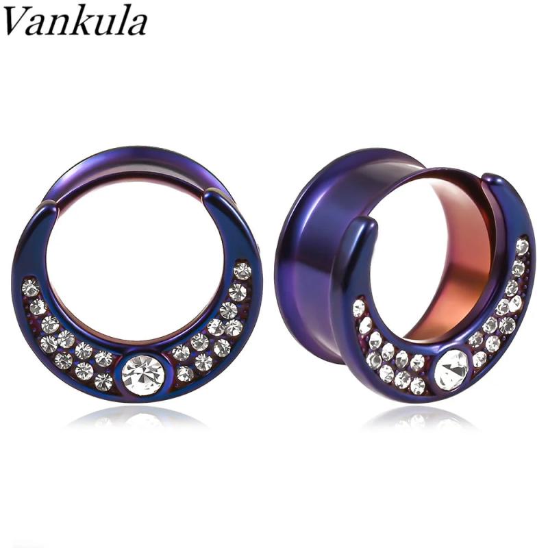 Punk Stainless Steel Round Zircon Ear Piercing Tunnels