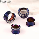 Punk Stainless Steel Round Zircon Ear Piercing Tunnels