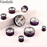 Punk Stainless Steel Round Zircon Ear Piercing Tunnels