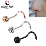 3pcs 18G Rose Flower Nose Hoop Stud Piercings 316L Stainless Steel Body Jewelry