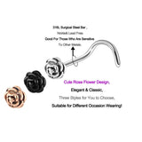 3pcs 18G Rose Flower Nose Hoop Stud Piercings 316L Stainless Steel Body Jewelry