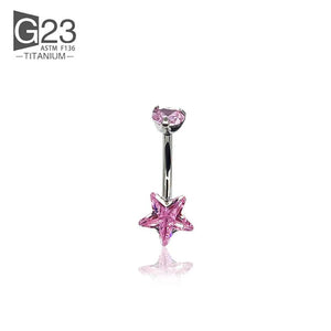 Titanium Star Type G23 Belly Button Ring Multicolor Gemstone