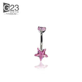 Titanium Star Type G23 Belly Button Ring Multicolor Gemstone