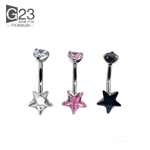 Titanium Star Type G23 Belly Button Ring Multicolor Gemstone