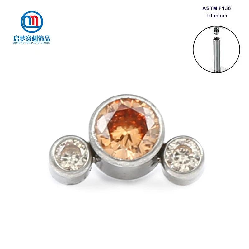 ASTM F136 Titanium 3 Crystal Curved Labret Stud