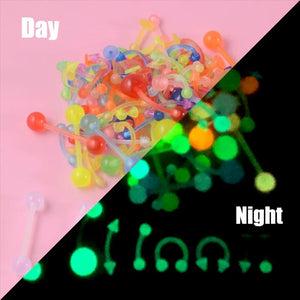 110Pcs Glow In Dark Acrylic Belly Button Ring Eyebrow Lip Piercing