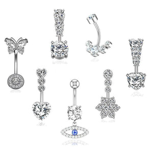 7pcs Heart Crystal CZs Belly Navel Ring Set