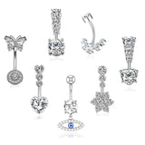 7pcs Heart Crystal CZs Belly Navel Ring Set