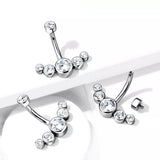 7pcs Heart Crystal CZs Belly Navel Ring Set