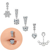 7pcs Heart Crystal CZs Belly Navel Ring Set