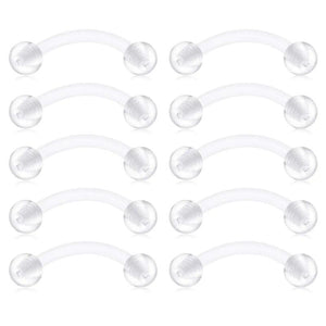 10PCS Clear Bioflex Acrylic Curved Barbell Belly Button Rings