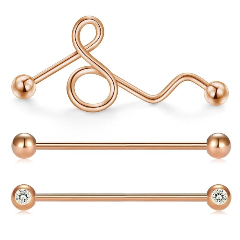 3Pcs 14G Industrial Barbell Piercing 35-38mm