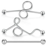 3Pcs 14G Industrial Barbell Piercing 35-38mm