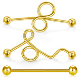 3Pcs 14G Industrial Barbell Piercing 35-38mm