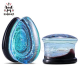 Glass Galaxy Water Drop Ear Expanders Tunnels Gauges Piercing Earring Plugs 2PCS