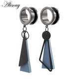 Stainless Steel Roller Skating I-Shaped Ear Expansion Wooden Triangle Earrings