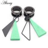 Stainless Steel Roller Skating I-Shaped Ear Expansion Wooden Triangle Earrings