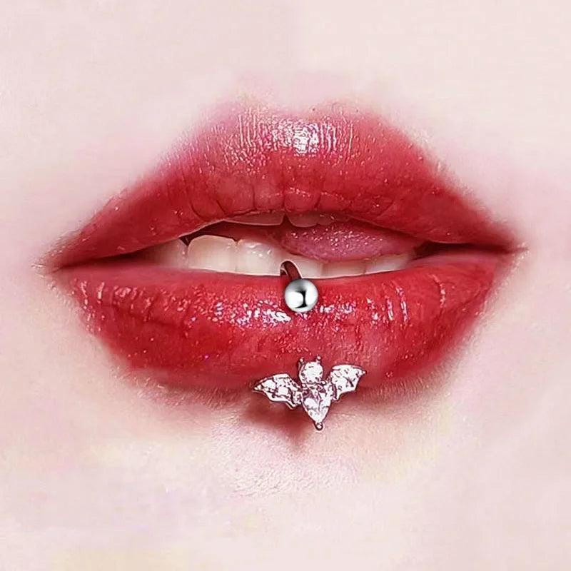 Gem Bat Lip Piercing Gothic Vertical Labret Piercing